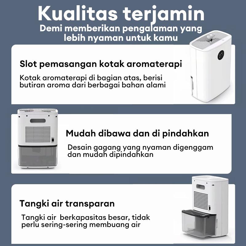 [COD] Tixx Dehumidifier kamar Tangki Air 2.5L Transparan 3 in 1 Serap Kelembaban Udara Atasi Lembab & Jamur Keringkan Pakaian Udara Segar Ion Negatif Aromaterapi Suara Senyap Auto Stop Alarm Low Watt Hemat Daya Praktis Mudah Dioperasikan