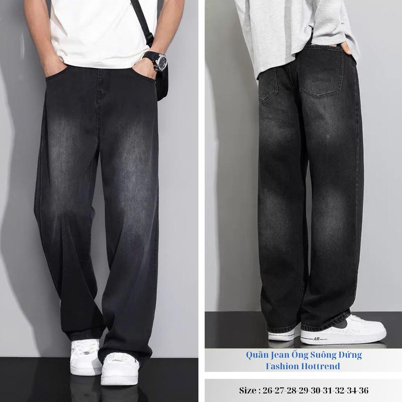 Quần Jean Nam Wash cạp cao form dáng suông chất vải denim mềm mịn cotton Menswear Pants Có Túi