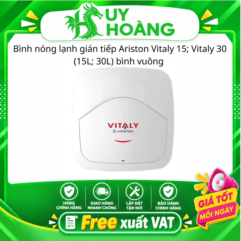 Bình nóng lạnh gián tiếp Ariston Vitaly 15; Vitaly 30 (15L; 30L) bình vuông [Nhận lắp đặt HN]