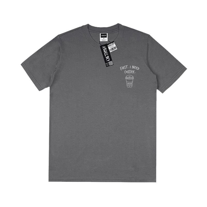 Product Introduction of Ashall.sky Kaos Distro Pria First I Need Coffee Simpel Logo | Koas Abu Polos | Kaos Simpel Distro Baju 13