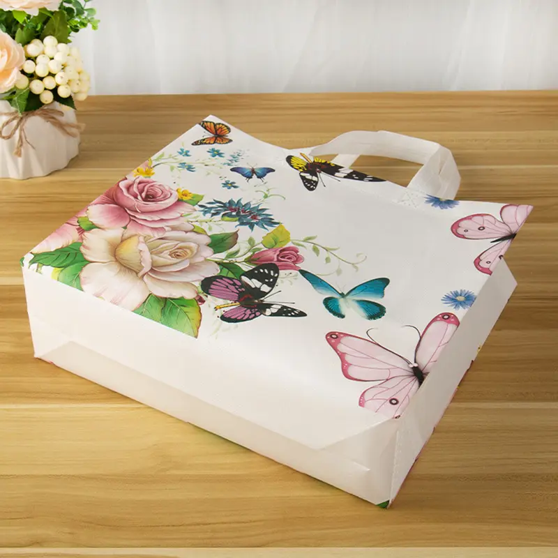 Túi Mua Sắm, Thời Trang, In Hình Hoa Và Bướm, Chất Liệu Vải Không Dệt, Thân Thiện Với Môi Trường, Thích Hợp Đi Du Lịch, Túi Gấp Hàng Tạp Hóa Và Quần Áo, Túi Đóng Gói, 1 Cái 6