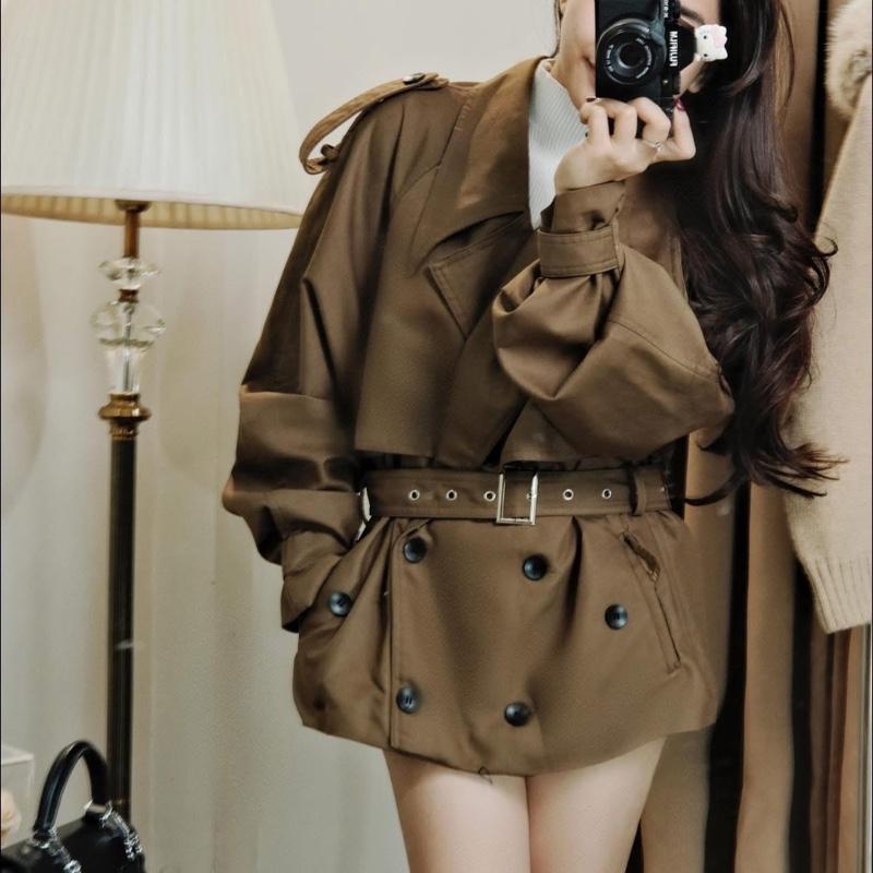  Áo khoác măng tô dáng ngắn màu nâu siêu sang thiết kế BY TRINNIE Nữ Top 
