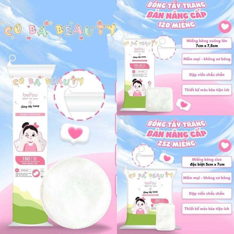 Befou Bông Tẩy Trang 100 120 150 252 Miếng Natural Cotton Pads Mềm Mại Không Xơ Bông Dập Viền Chắc Chắn Thiết Kế Móc Kéo Tiện Ích