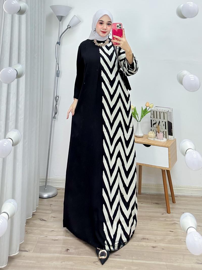 Product Introduction of dress maxi batik cap cetak semi gamis bahan rayon premium tebal busui Muslim Wanita Remaja Samping Midi 3
