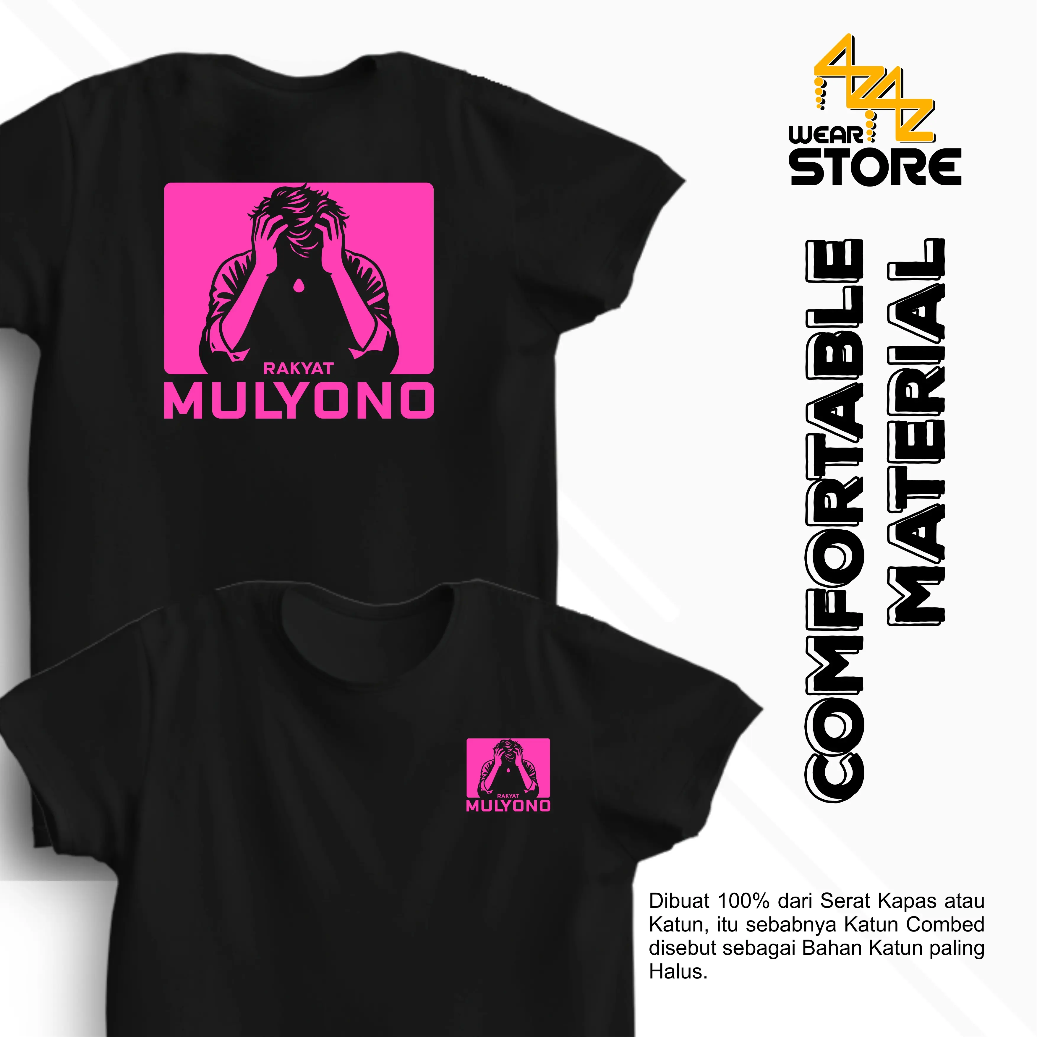 Baju Kaos Distro Pria Wanita Viral Rakyat Mulyono Katun Hitam Putih