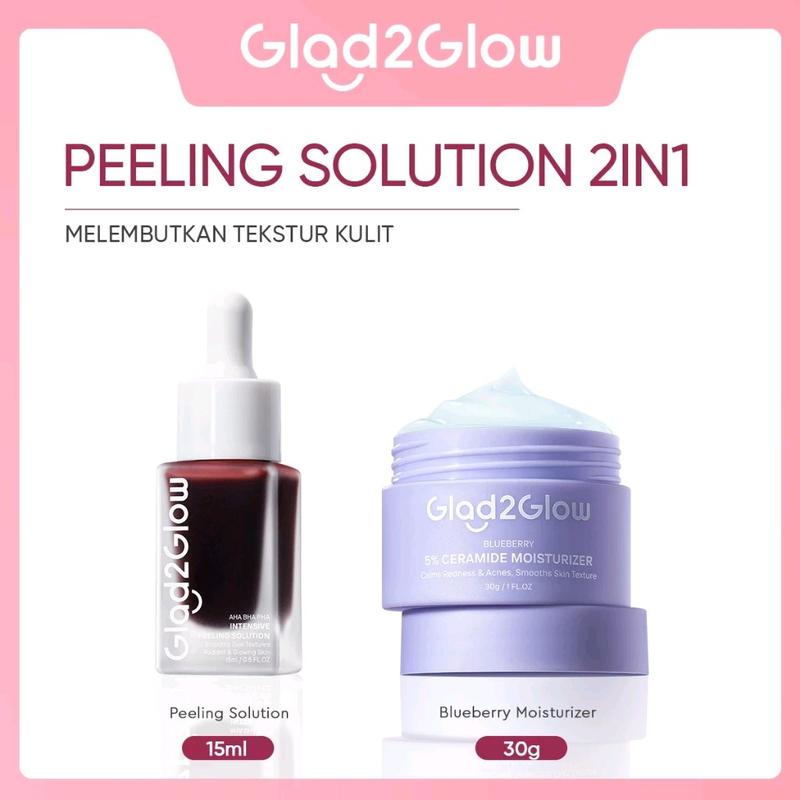 GLAD2GLOW SPESIAL BUNDLING 2IN1 PAKET SKINCARE 2 PCS SERUM PEELING MOISTURIZER BLUEBERRY - ACNE KIT buat day cream glad2glow Sensitive Organic Skin Care Kits Semua Tipe Kulit BHA 0