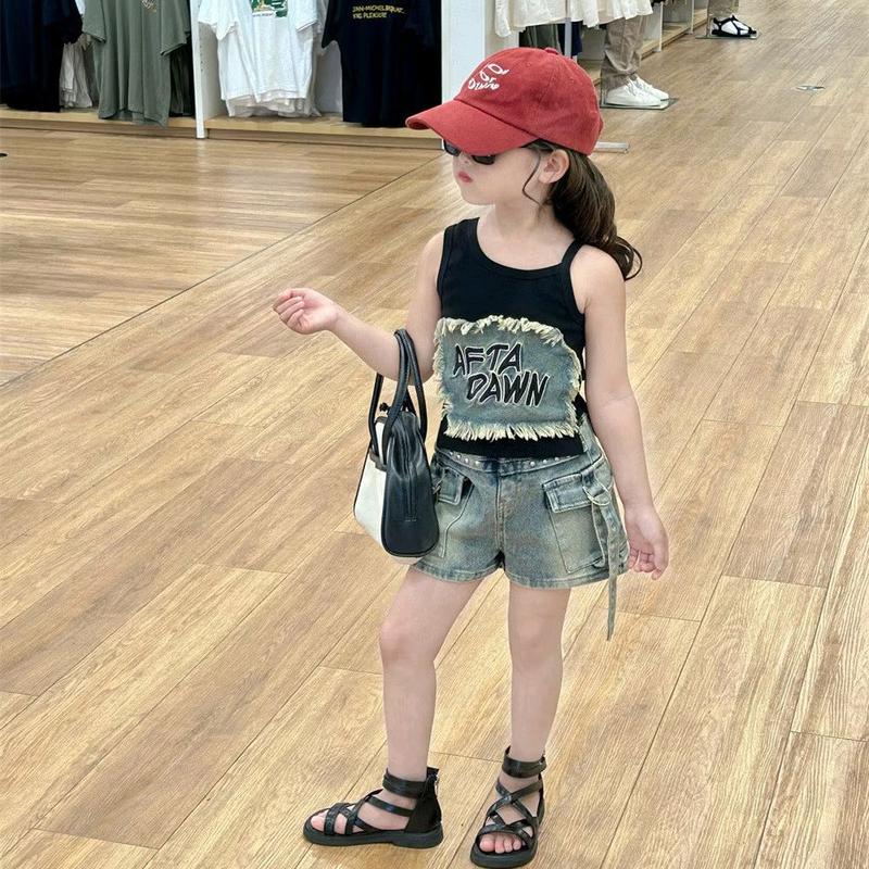 L71_ Sét Bộ Quần Jean Đùi , Áo Dây Lệch Vai Cách Điệu Sành Điệu Bé Gái  (lệch vai)