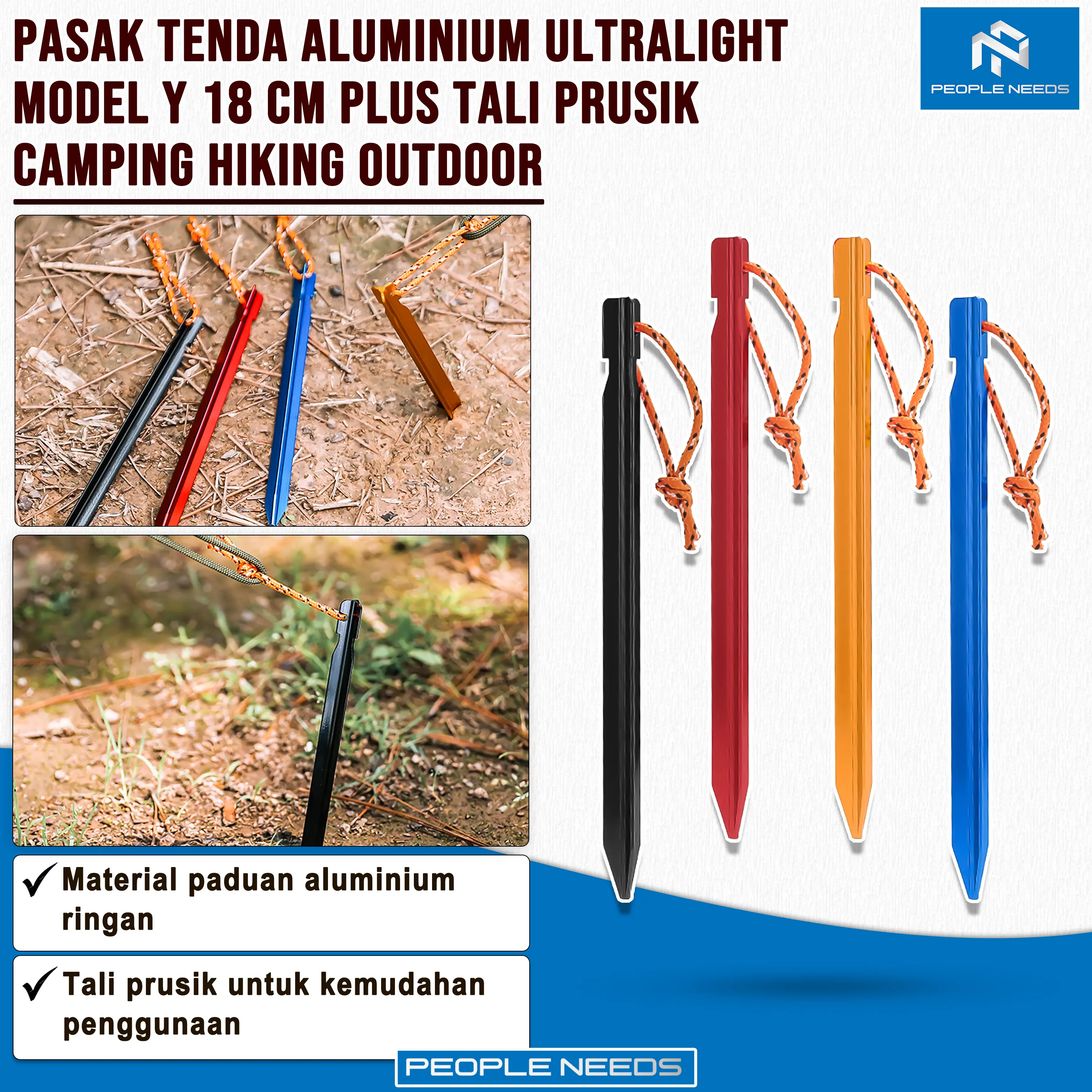 Pasak Tenda Aluminium Ultralight Model Y 18 Cm Plus Tali Prusik Camping Hiking Outdoor Gunung pasak  tenda