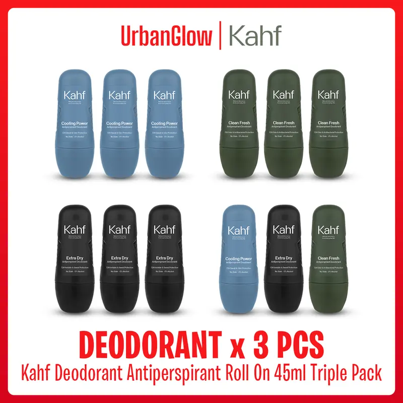 [Triple Pack] KAHF Antiperspirant Deodorant Roll On 45ml x 3 Pcs - Deodoran Pria Anti Bau Badan - UrbanGlow 0