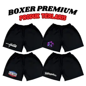 TERMURAH 5 PCS - Celana Pendek Boxer Pria Wanita Dewasa Hitam Polos Lembut Katun Distro Santai