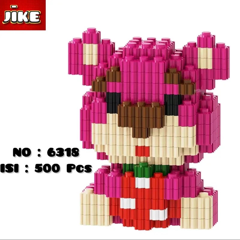 ( JiKE ) Nano Block Lotso Strawberry Mainan Blok Lucu Mainan Disney Toys DIY 3D Puzzle Girl / Paket Kado Bear Plastik Kotak 4