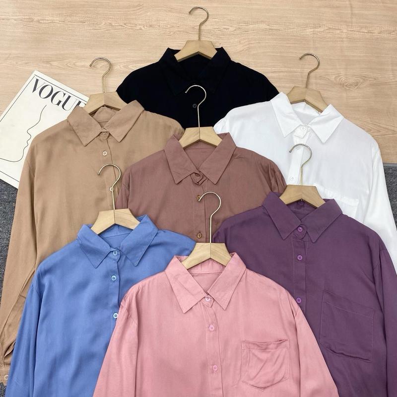 KEMEJA SAKU SATU RAYON TWILL KEMEJA BASIK LENGAN PANJANG POLOS 3