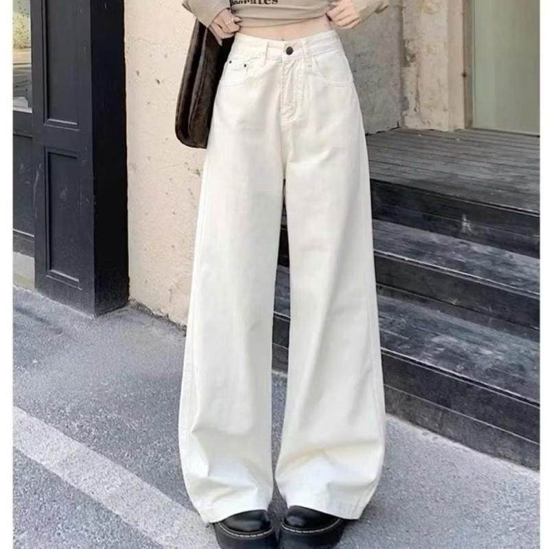 Quần jean suông bigsize nữ lưng cao ống rộng trơn Q527