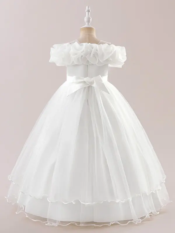 Off Shoulder Sequin Tulle Party Princess Dress, Elegant Floral Embroidery Sweater Dress for Evening Party, Kids Clothes for Summer 8