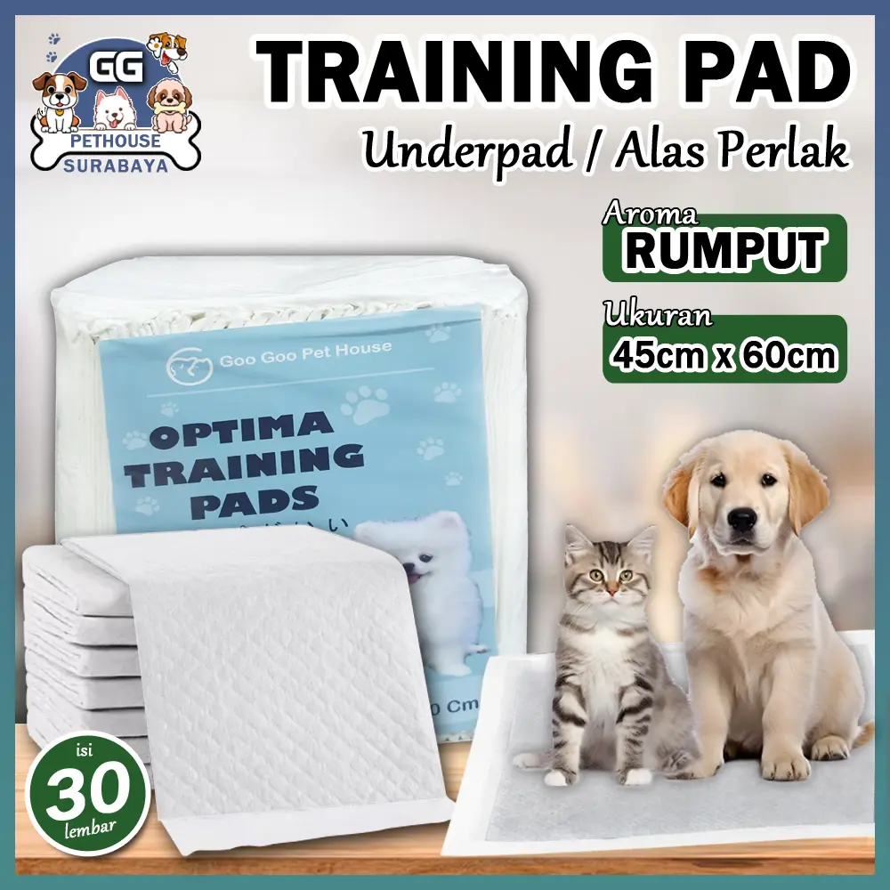 OPTIMA PAD Underpad Training Pad Alas Pipis Anjing Kucing Perlak GRASS SCENT Daya Serap Tinggi Size 45x60cm isi 30pcs