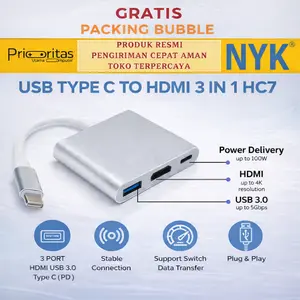 Converter 3 in 1 NYK Type C To USB 3.0 TYPE C HDMI 4K HC7 3IN1