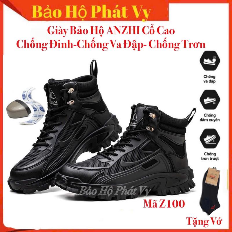  Giày Bảo Hộ Lao Động ANZHI Z100 Cổ Cao Cao Cấp Mũi Thép Chống Va Đập Đế Lót Kevlar Chống Đinh Chống Trơn Siêu Bền 
