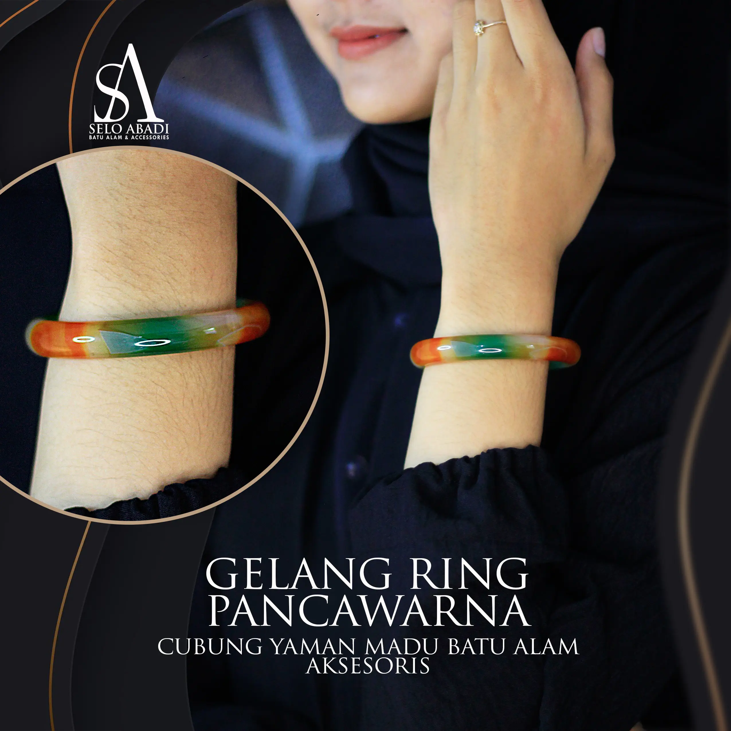 Gelang ring batu pancawarna / cubung / yaman madu / giok - Hard Bangle