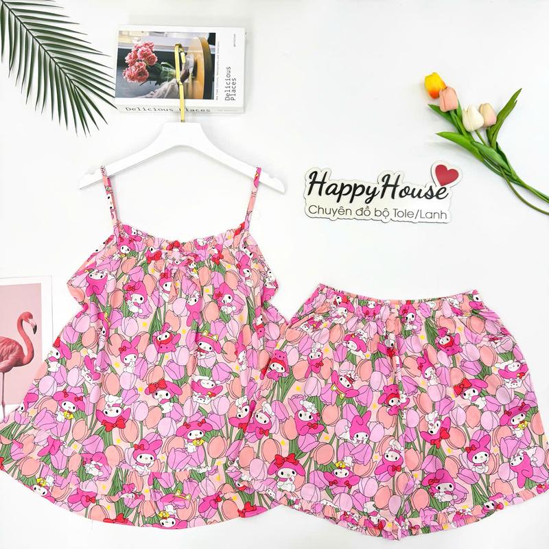 Bộ Đồ Lanh Nữ Tole Đùi Hai Dây Mẫu Bèo Tầng Mặc Nhà Siêu Xinh VNXK F21 42-75kg Cao Cấp - Women, Quần Ngủ Áo Top