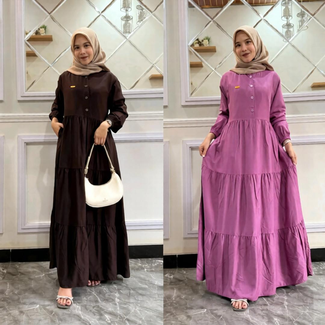 Kalita Dress Gamis Rayon Twill Premium - Gamis Susun - Dress Kancing Busui friendly