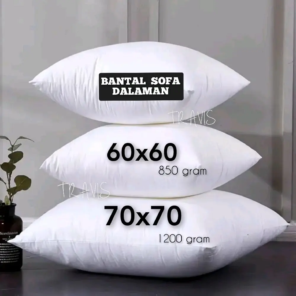60x60/ 70x70 - Bantal Sofa Insert Dalaman Polos Putih Premium Isi 100% Silikon Grade A Resleting