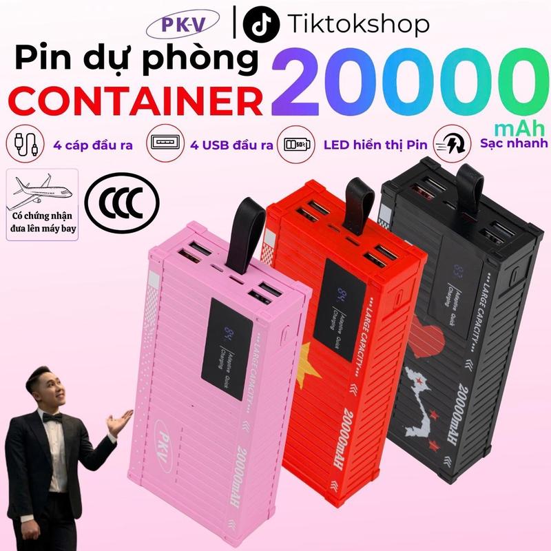 PKVxVBB PHIÊN BẢN NÂNG CẤP Sạc dự phòng 20000mAh CONTAINER đưa lên máy bay tích hợp 4 dây ra bảo hành 12 Tháng phụ Kiện Điện Thoại
