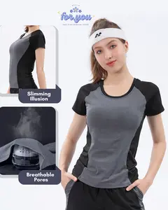 Kaos Baju Olahraga Fitness Basket Badminton Running Sportwear Cewek Wanita Black Yoga Pilates