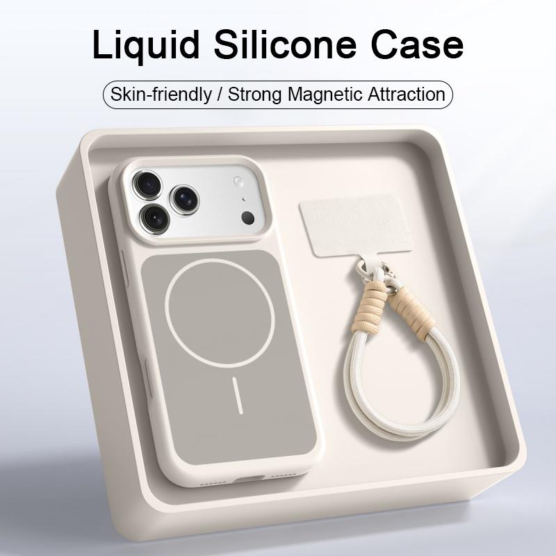 Ốp điện thoại chất lượng cao bằng silicone lỏng dành cho MagSafe, phù hợp với IPhone 17, 18 Pro Max, 17, 16, 15, 14, 13 Pro Max và Plus; thân thiện với da, vỏ mềm, chống sốc, bảo vệ tốt (kèm dây đeo có thể tháo rời).