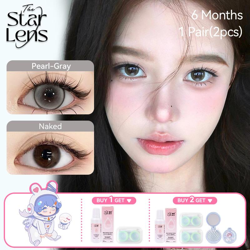 Kính áp tròng, Starlens lens không viền, 2 cái, DIA14,5mm, màu đen/nâu len mắt xinh tự nhiên, lens uyên trang dùng mềm mại và to, được sử dụng trong 6 tháng, với các cấp độ từ 0 đến 8
