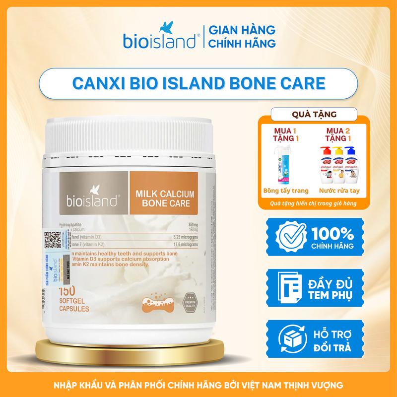 Canxi sữa Bioisland Milk Bone Care 150 viên tăng chiều cao cho trẻ dậy thì, canxi cho mẹ bầu, người già