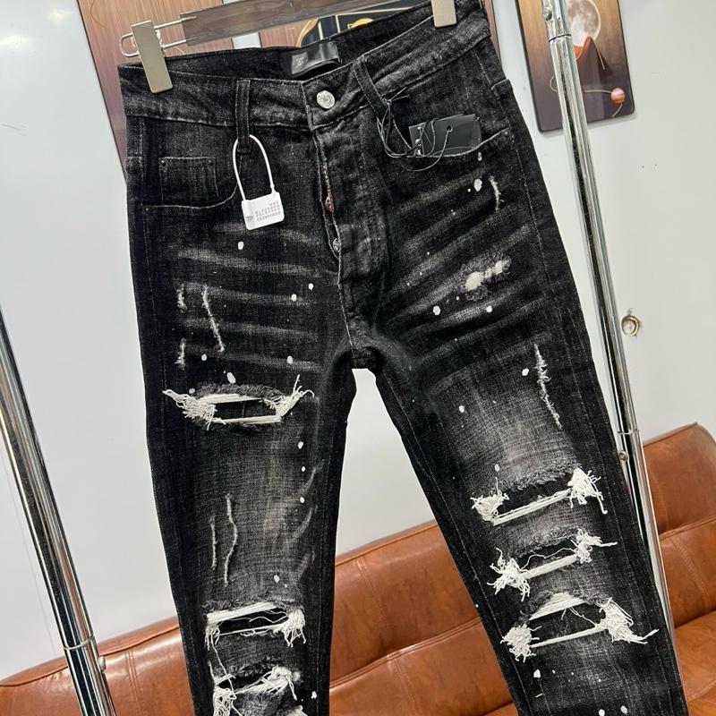 Quần jean bò nam D2 slimfit đen xám wash rách tua sợi lót vải vảy sơn phong cách boy... 3