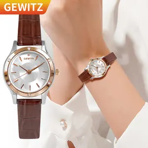 GEWITZ58001-Jam Tangan Wanita Elegan dengan Desain Mewah Tali Kulit Nyaman Cocok untuk Acara Formal dan Kerja Sehari-hari