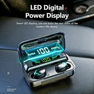 Earphone Bluetooth 5.3 TWS HiFi Sound Waterproof Touch Control - F9-5 - Black