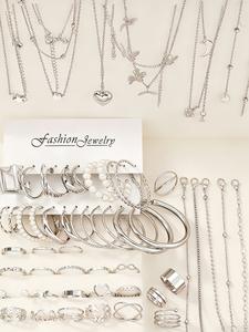 Set de joyería elegante con perlas: collar, pulsera, anillos y aretes con diseño de mariposa, corazón y estrella, moderno y tierno, conjunto de joyería lindo y comodín ideal como regalo