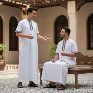 Granito.id - Maroko thobe jubah pria gamis lebaran cowok katun fodu Muslim Panjang