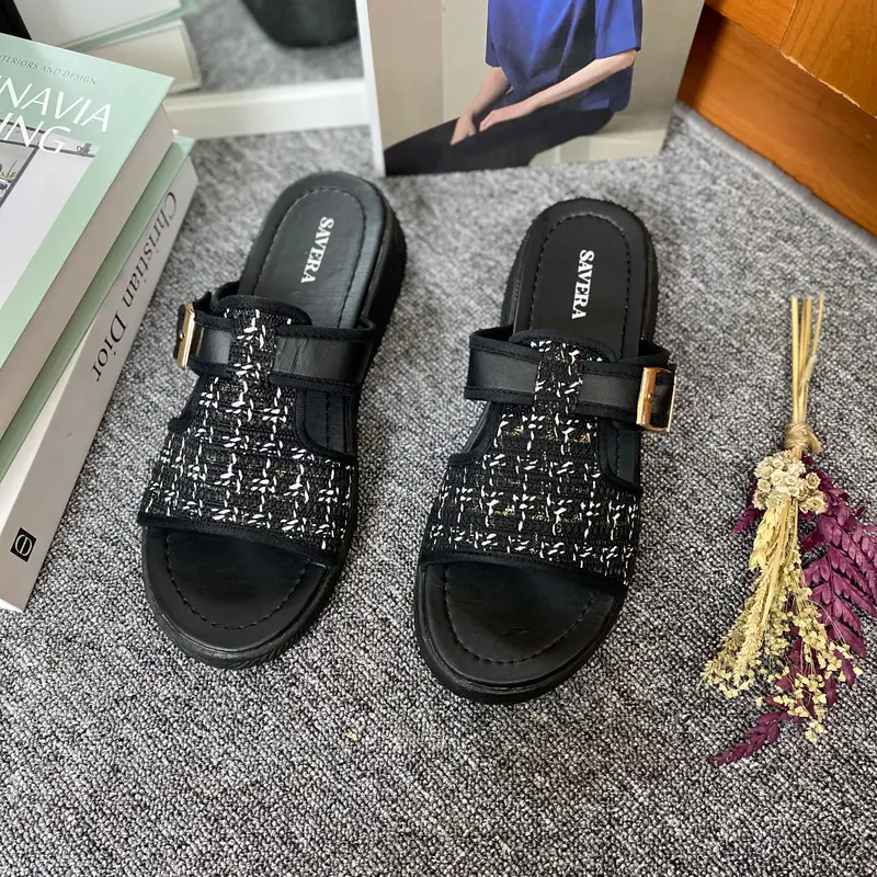 Savera Sandal Slop Wanita Rajut Sendal Wedges Hak Tinggi 3 Cm Perempuan Terbaru Cewek Kekinian Selop 1