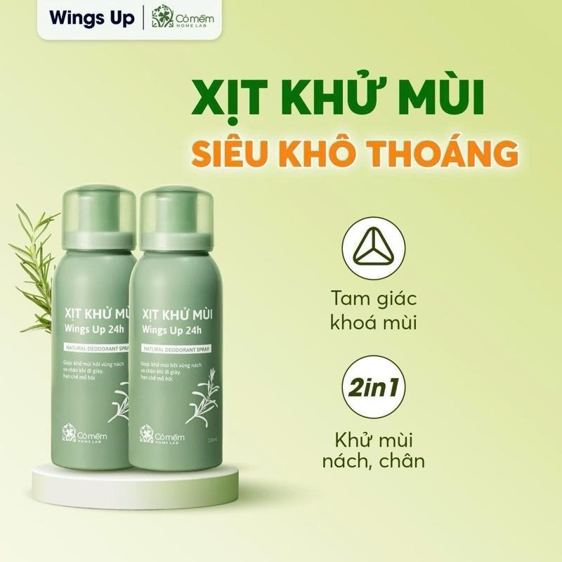 COMBO 2 CHAI Xịt Khử Mùi Wings Up 24h Khử Mùi Hôi Nách Hôi Chân Mùi Cơ Thể Giảm Tiết Mồ Hôi Cỏ Mềm An Toàn Lành Tính 100ml
