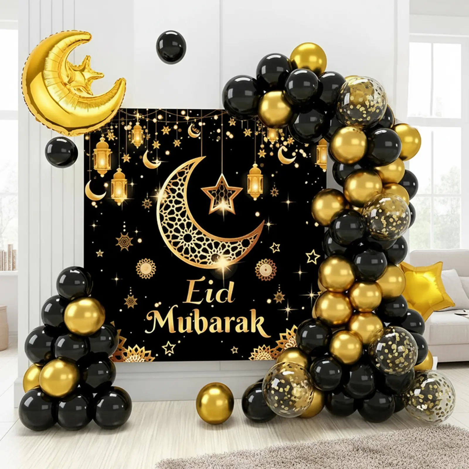 70 Buah/Set Item Dekorasi Pesta Idul Fitri dengan Kit Lengkungan Balon Idul Fitri Balon Foil Bintang Bulan Mubarak untuk Perlengkapan Pesta