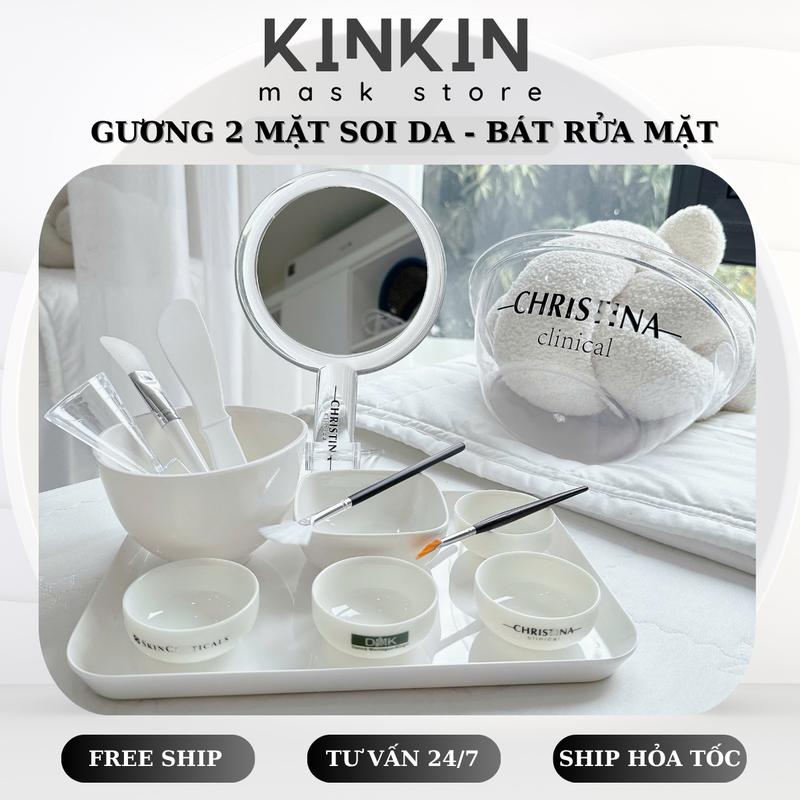 Bát rửa mặt Gương Cầm Tay 2 Mặt chất liệu nhựa acrylic có đế KINKIN Spa Store dùng soi da mặt tại spa