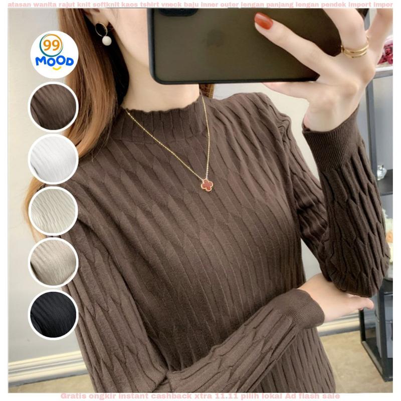 Atasan Rajut Wanita Model Turtleneck Setengah dengan Kerah Bagian Dalam - Hitam, Baju inner wanita 233 cardigan nyaman Knitwear Kardigan Panjang Outer Stretch Sweater Tangan Panjang Outer turtleneck  women 3