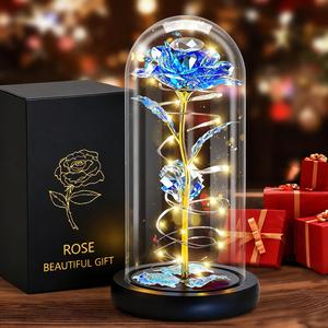 光るエターナルローズ LEDナイトライト — ゴールドフォイル手作りカラフルな造花 | 色褪せないホームデコランプ | 母の日／バレンタインデー／誕生日／記念日のギフトに最適 | 彼女／妻／母／親友への贈り物に