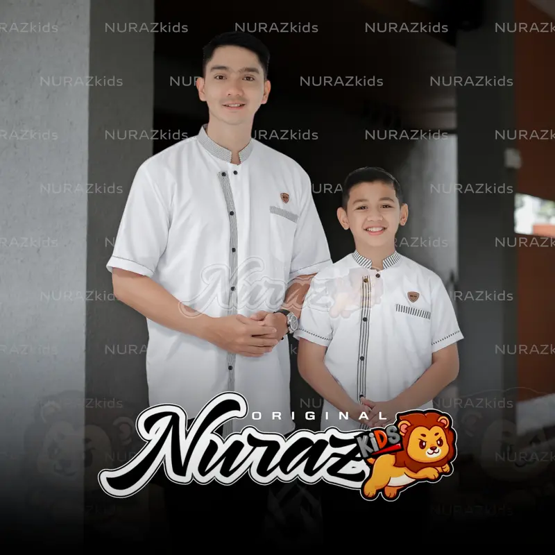 NURAZ Kidss - Baju Koko Couple Ayah Anak Legan Pendek Motif Selempang Bahan Katun Signatur 5