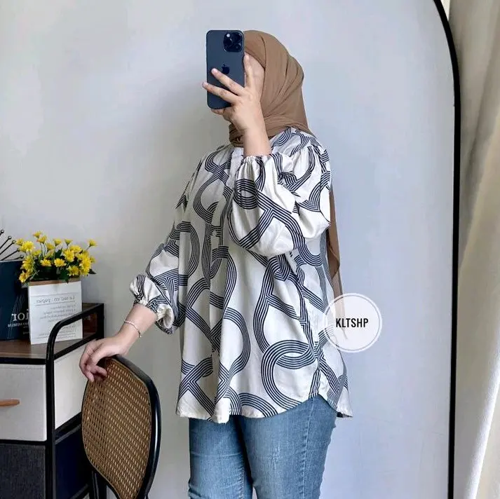 Terbaru Blouse Lengan Karet Bahan shakila Wanita Atasan Panjang