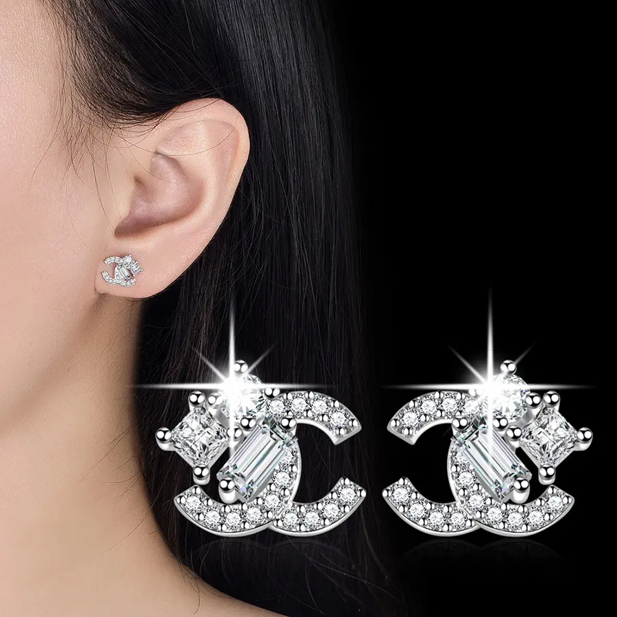 Bông Tai Chữ C Tối Giản, Tông Màu Đồng Và Bạc, Dành Cho Nữ, 1 Đôi