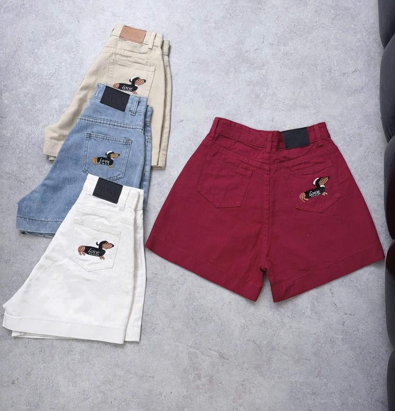 Quần Short Jean Nữ In Hình Cún Đen Vải Mềm Lưng Cao Tôn Dáng