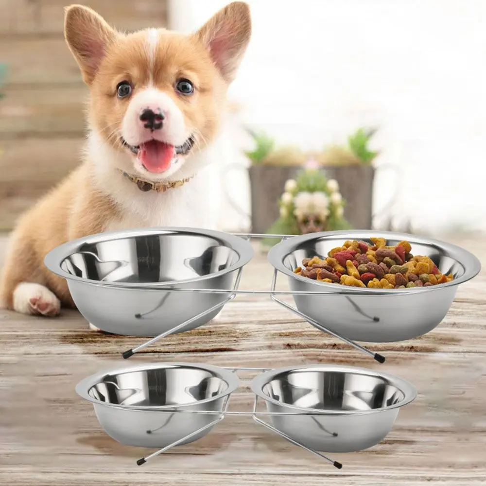Non-slip Stainless Steel Feeding Pet Bowl Pet Tableware Double Bowls Dog Bowl With Stand