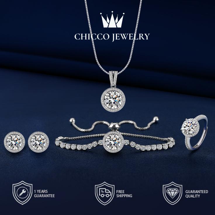 Jewelery Paket Kalung Tangan Couple Elegan Cantik Kombo Carat  Adjustable Berkualitas Tinggi Dengan Desain Yang Elegan wanita Couple wedding Pasangan Cowo Pria Anti Karat Luntur Berubah Garansi 1Tahun  Cincin Anting COD 03 0