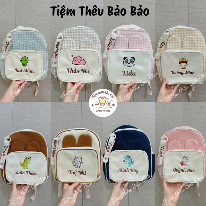 (Hàng Thêu) Balo Tai Thỏ Thêu Tên Cho Bé Trai , Bé Gái Phong Cách Hàn Quốc , Tặng Kèm Móc Thêu Tên