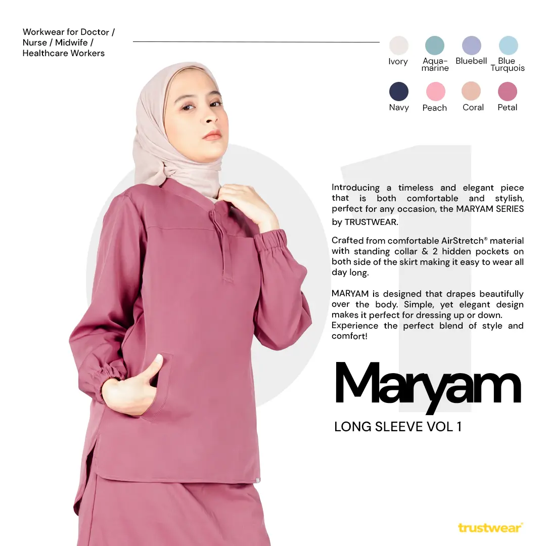 TRUSTWEAR - Maryam Doctor’s Scrubs / Set Baju Rok Jaga OKA OK Perawat / Dokter Lengan Panjang Vol. 1