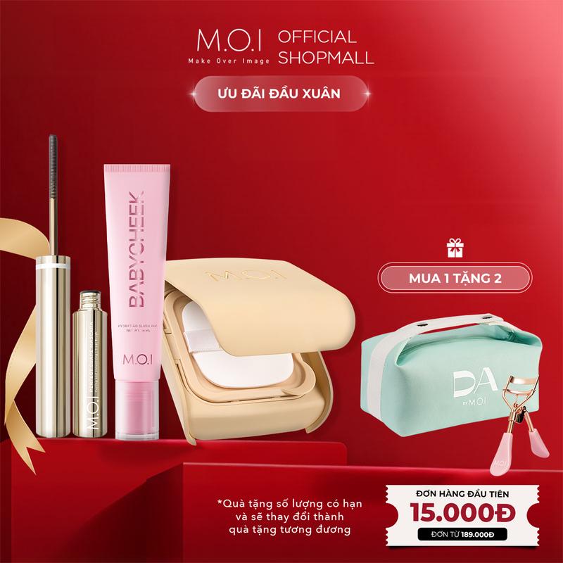  Combo no-makeup chơi thể thao Phấn nước M.O.I Baby Skin Cushion Má hồng sữa Baby Cheek và Mascara 
